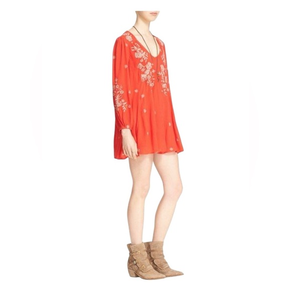 Free People.   Red Embellished Ruffled Sundress - Picture 1 of 11